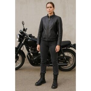 Springwell Womens Leather Jacket Black Zip Moto Bomber S/M Fit Tagged XL Vintage